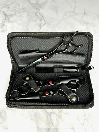 Set De Tijera Lisa + Tijera Entre sacadora + Barbera De 7" Con Estuche CMS Cosmos